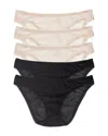 On Gossamer Mesh Hipster Bikinis, Set Of 5 In Black/champagne