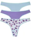 On Gossamer Ongossamer Hip G Pack Of 3 Thongs In Blue/purple/floral