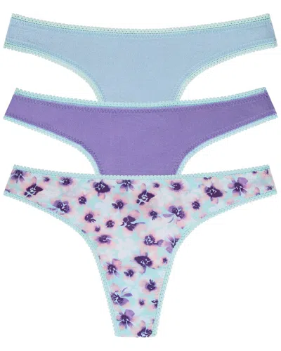 On Gossamer Ongossamer Hip G Pack Of 3 Thongs In Blue/purple/floral