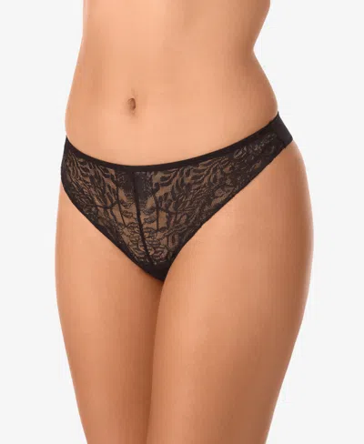 On Gossamer Women's Luxe Lace Thong Underwear G2426 In Black