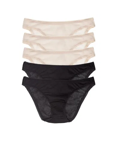 On Gossamer Women's Mesh Bikini 5 Pack Underwear In Black,champagne