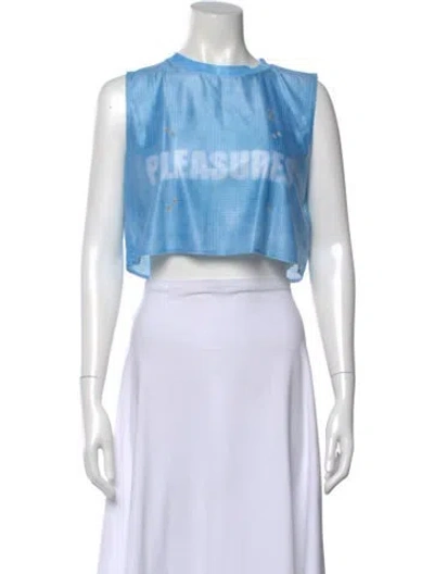 Pre-owned On Graphic Print Crew Neck Crop Top In Blue