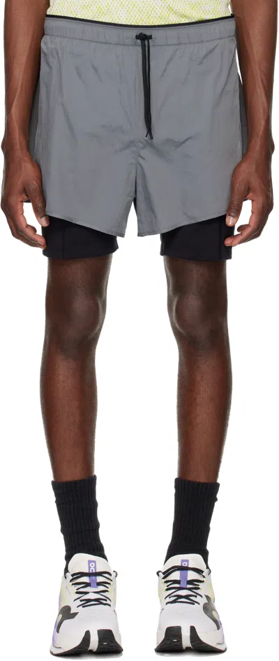 On Gray Performance Volt Running Shorts In Blue
