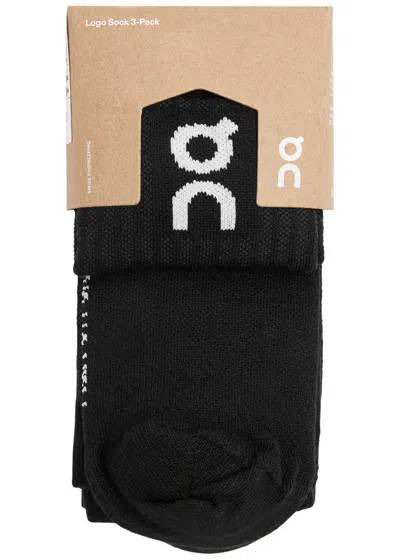 On Logo-intarsia Stretch-cott Socks In Black