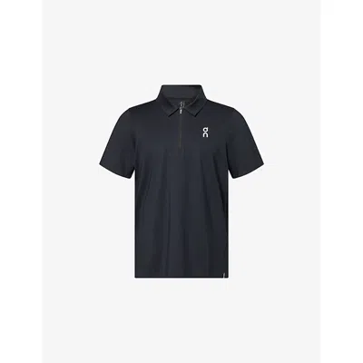 On Mens Black Court Quarter-zip Stretch-woven Polo Top
