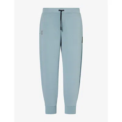 On Mens Focus Tech Tapered-leg Jersey Jogging Bottoms Agave In Blue