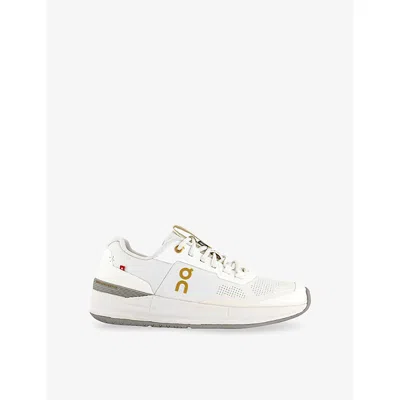 On Mens The Roger Pro Ace Faux-leather Low-top Trainers Ivory Fog Eur 43.5 / 9.5 Uk In White