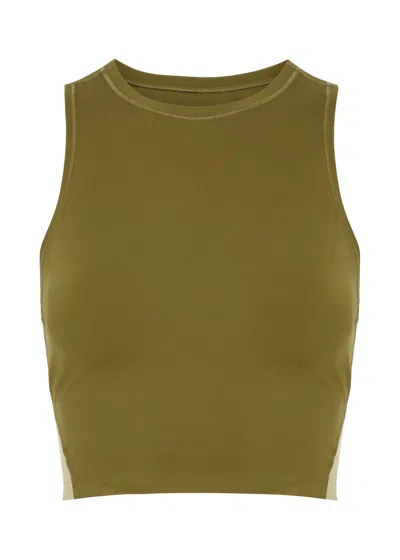 On Movement Cropped Stretch-jersey Tank In Khaki