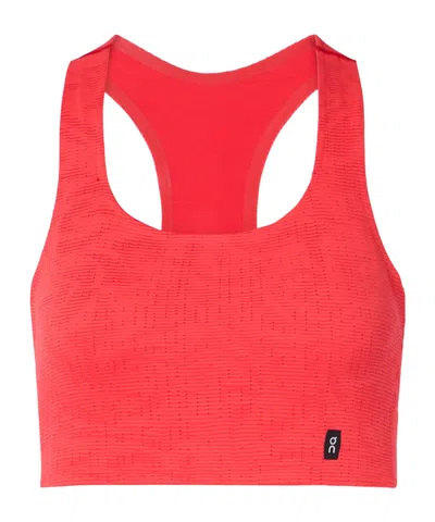 On Pace Ribbed Stretch Sports Bra In Red