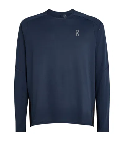 On Performance Lg-sleeve Running T-shirt In Blue