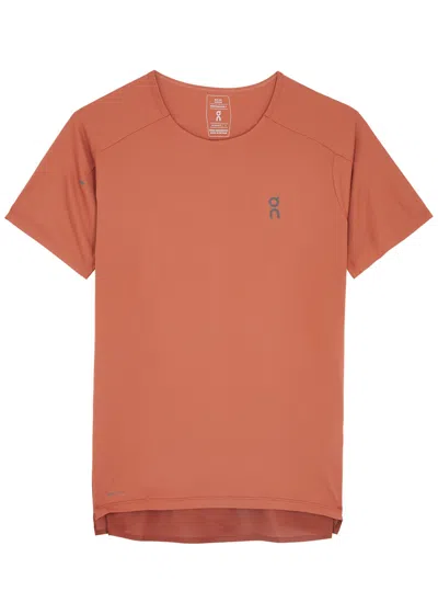 On Performance Panelled Stretch-jersey T-shirt In Brown