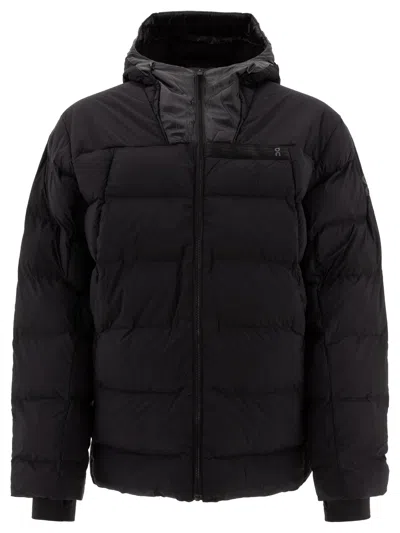On Running Quilted Hooded Jacket Elastic Cuffs In Black