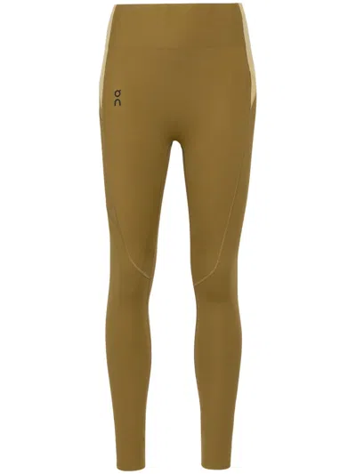 On Running Green Logo Print Panelled Performance Leggings