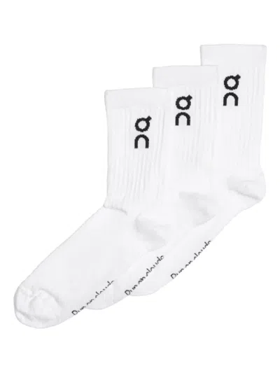 On Logo-intarsia Socks (set Of Three) In White