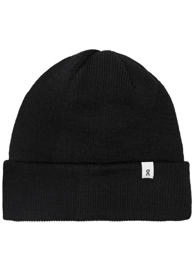 On Running Ribbed Wool Beanie In Black