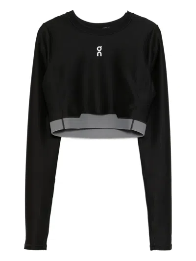 On Running Train Long-sleeves Crop Top In Black