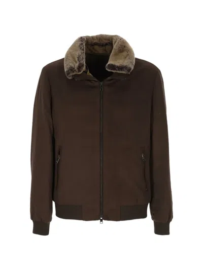 On The Bund Fur-collar Bomber Jacket In Brown