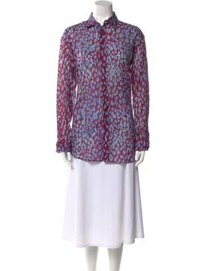 Pre-owned On The Island Animal Print Long Sleeve Button-up Top In Red
