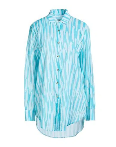 On The Island By Marios Schwab Woman Shirt Turquoise Size 8 Cotton In Blue