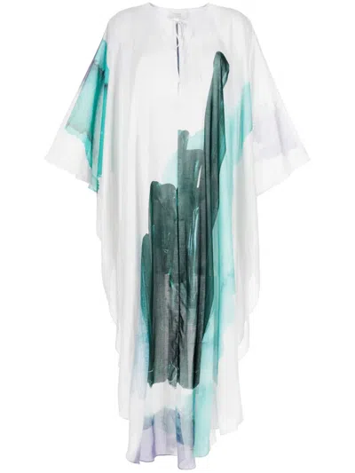 On The Island Tie-dye Cotton Kaftan In White