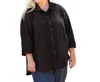 On The Plus Side 3/4 Sleeve Crinkle Cotton Long Sleeve Button Up - Plus In Black In Black