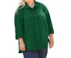 On The Plus Side 3/4 Sleeve Crinkle Cotton Long Sleeve Button Up - Plus In Wild Ivy In Multi