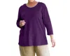 On The Plus Side 3/4 Sleeve U-neck Long Sleeve Tunic - Plus In Purple In Purple