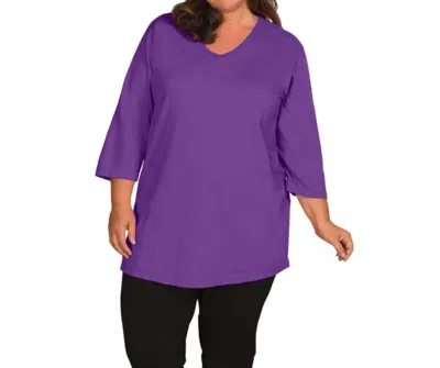 On The Plus Side 3/4 Sleeve V-neck Tee - Plus In Acai In Purple