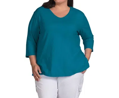 On The Plus Side 3/4 Sleeve V-neck Tee - Plus In Ocean Depths In Blue