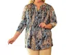 On The Plus Side 3/4 Sleeve V-neck Tunic Top - Plus Size In Mosaic Jungle In Multi