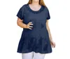 On The Plus Side Brin Short Sleeve Chambray Tunic - Plus In Chambray Blue In Blue