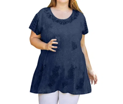 On The Plus Side Brin Short Sleeve Chambray Tunic - Plus In Chambray Blue