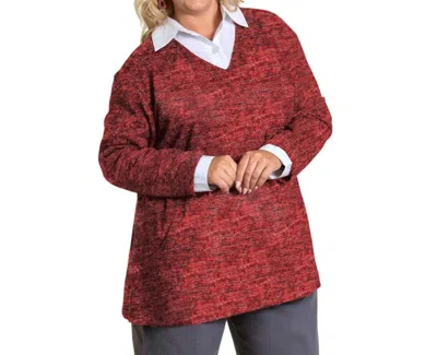 On The Plus Side Brushed Hacci Hampton Long Sleeve Tunic - Plus In Red Black Heather In Multi