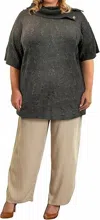 On The Plus Side Button Cowl Neck Short Sleeve Sweater - Plus In Dark Grey In Grey