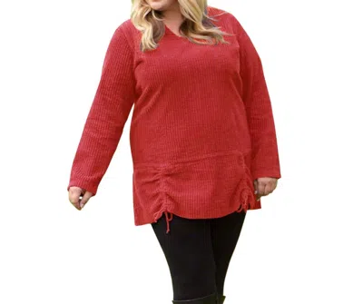 On The Plus Side Channel Islands Chenille Long Sleeve Rayanne Sweater - Plus In Saffron Red