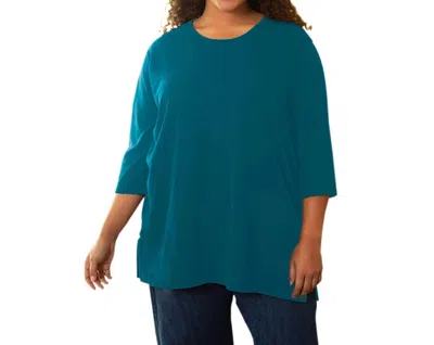 On The Plus Side Cotton 3/4 Sleeve U-neck Tee - Plus In Ocean Depths In Blue