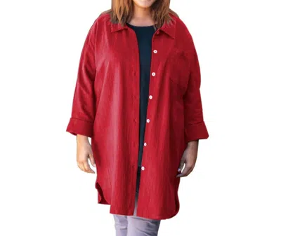 On The Plus Side Cotton Collar Long Sleeve Kendall Shirt - Plus In Ruby In Red