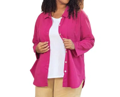 On The Plus Side Cotton Collar Long Sleeve Kendall Shirt - Plus In Zinnia In Pink