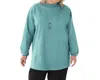 On The Plus Side Cotton Jersey Mock Long Sleeve Top - Plus In Emerald Green In Multi