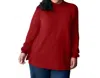 On The Plus Side Cotton Jersey Mock Long Sleeve Top - Plus In Red In Red