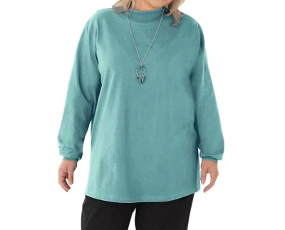 On The Plus Side Cotton Jersey Mock Long Sleeve Top - Plus In Emerald Green In Blue