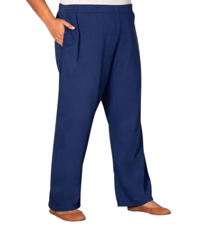 On The Plus Side Cotton Jersey Wide Leg Knit Pants - Plus In Navy In Blue