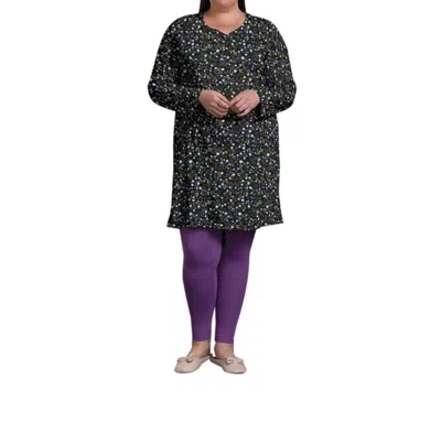 On The Plus Side Cotton Long Sleeve Sleep Top - Plus In Black Ditsy Floral In Multi