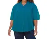 On The Plus Side Cotton Short Sleeve Collar Shirt - Plus In Ocean Depths In Multi
