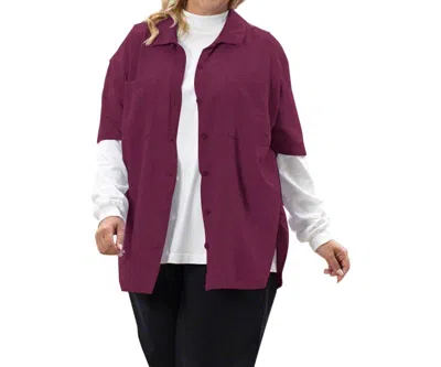 On The Plus Side Cotton Short Sleeve Collar Shirt - Plus In Oxblood In Red