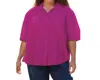 On The Plus Side Cotton Short Sleeve Collar Shirt - Plus In Zinnia In Multi