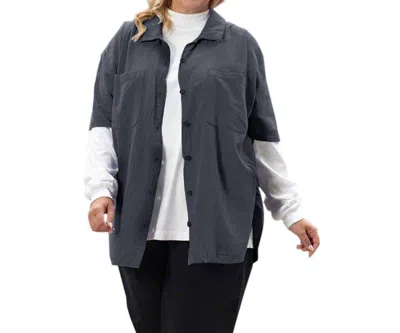 On The Plus Side Cotton Short Sleeve Collar Shirt - Plus In Anchor In Gray