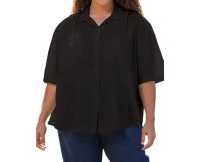 On The Plus Side Cotton Short Sleeve Collar Shirt - Plus In Black