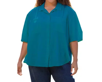 On The Plus Side Cotton Short Sleeve Collar Shirt - Plus In Ocean Depths In Blue