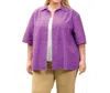 On The Plus Side Cotton Short Sleeve Peony Shirt - Plus In Dewberry In Purple
